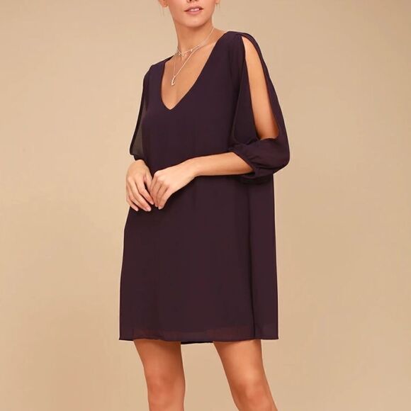𝅺LULUS Shifting Dears Plum Purple Long Sleeve Dress - Picture 1 of 7